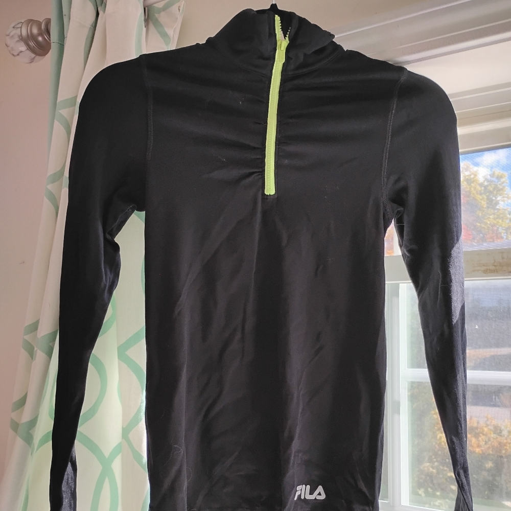 Fila Black Half Zip Pullover with Neon Green Zipper